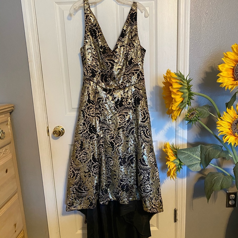 Calvin Klein Hi-Low Black & Gold Dress